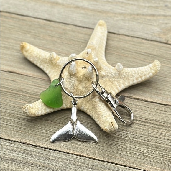 Sea Glass Whale Tail Beach Charm Key Chain| Seaglass Gift New Driver Keychain - Picture 1 of 5